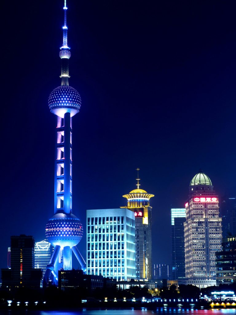 shanghai oriental pearl tv tower night view people s republic of china 36789 Breathtaking view of Shanghai's illuminated Pudong skyline featuring the Oriental Pearl Tower.